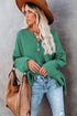 Henley Button Placket Side Slit Drop Shoulder Pullover Knit Sweater